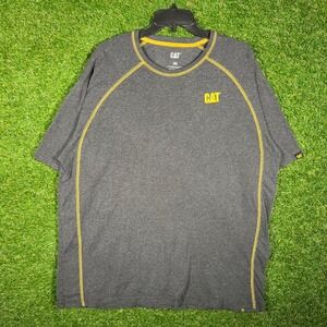 CAT Caterpillar Mens 2XL Gray Yellow Contrast Stitch Raglan Workwear T-Shirt